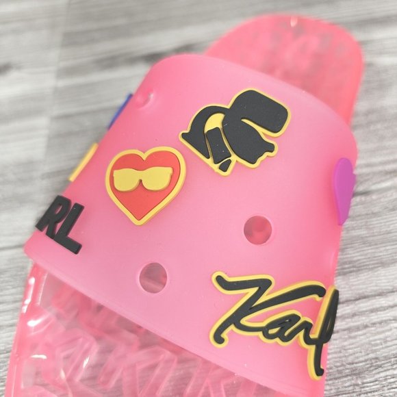 Karl Lagerfeld Paris Thea Fuchsia Pink Translucent Pool Slides-Women's Size8 NEW - Picture 3 of 16